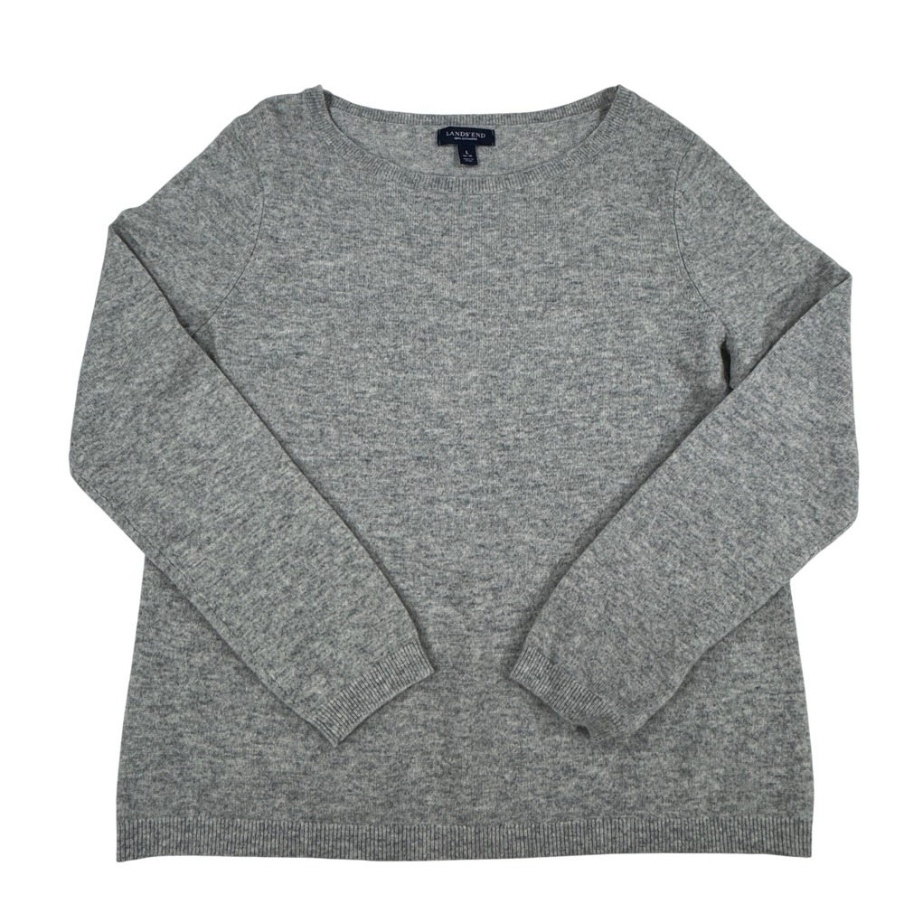Lands End 100% Cashmere Boat Neck Long Sleeve Sweater Women's Size L Luxurious